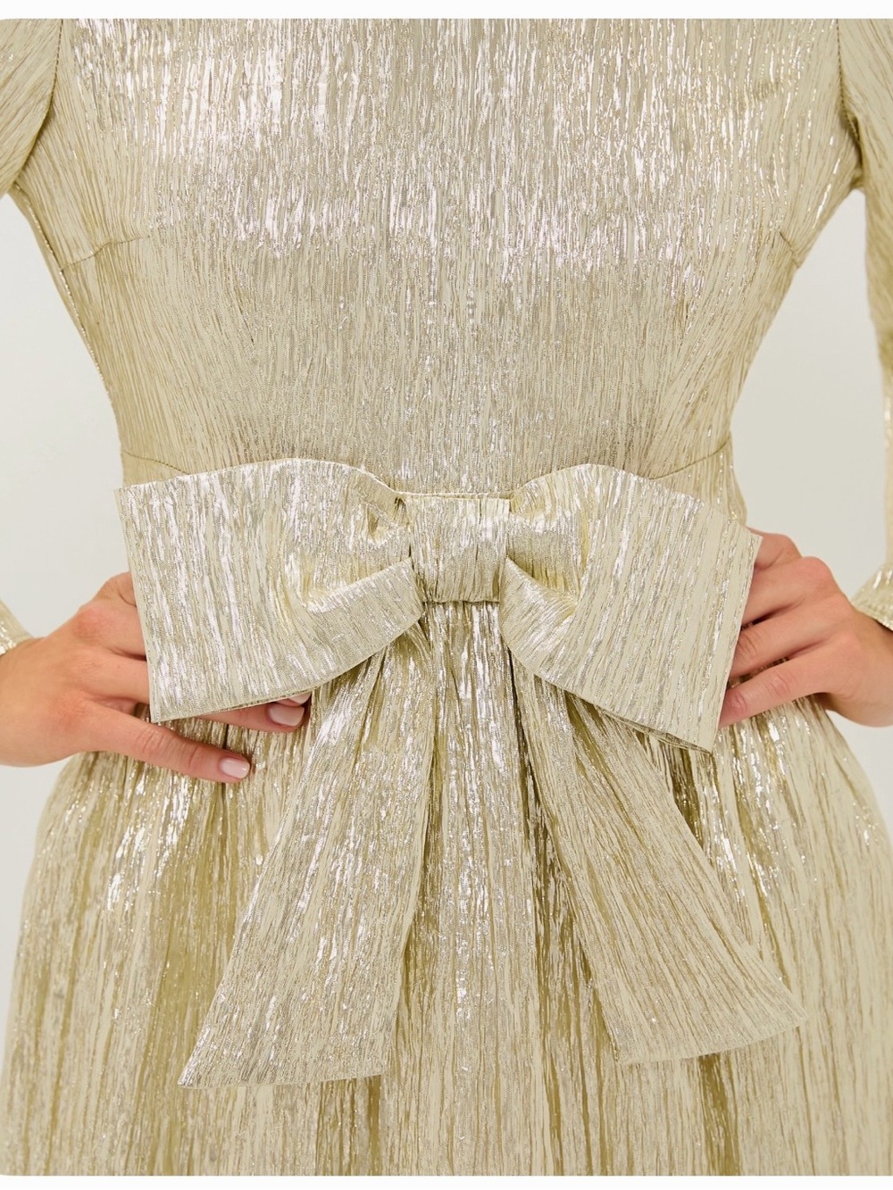 Gold Metallic Tie-Waist Mini Dress - Picture 4 of 16